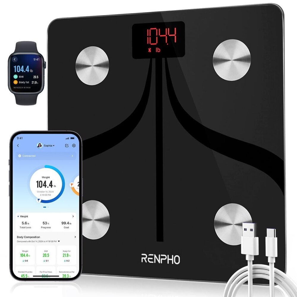 Smart Scale for Body Weight, USB-C Rechargeable Digital Bathroom Scale, Electron
